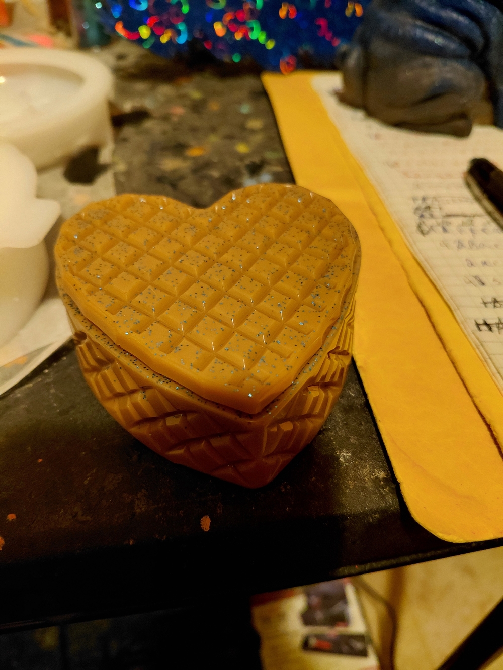 Heart-Shaped Trinket Box - Yellow with Glitter